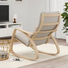 POÄNG - Sedia a Dondolo in Rovere Bianco e Knisa Beige